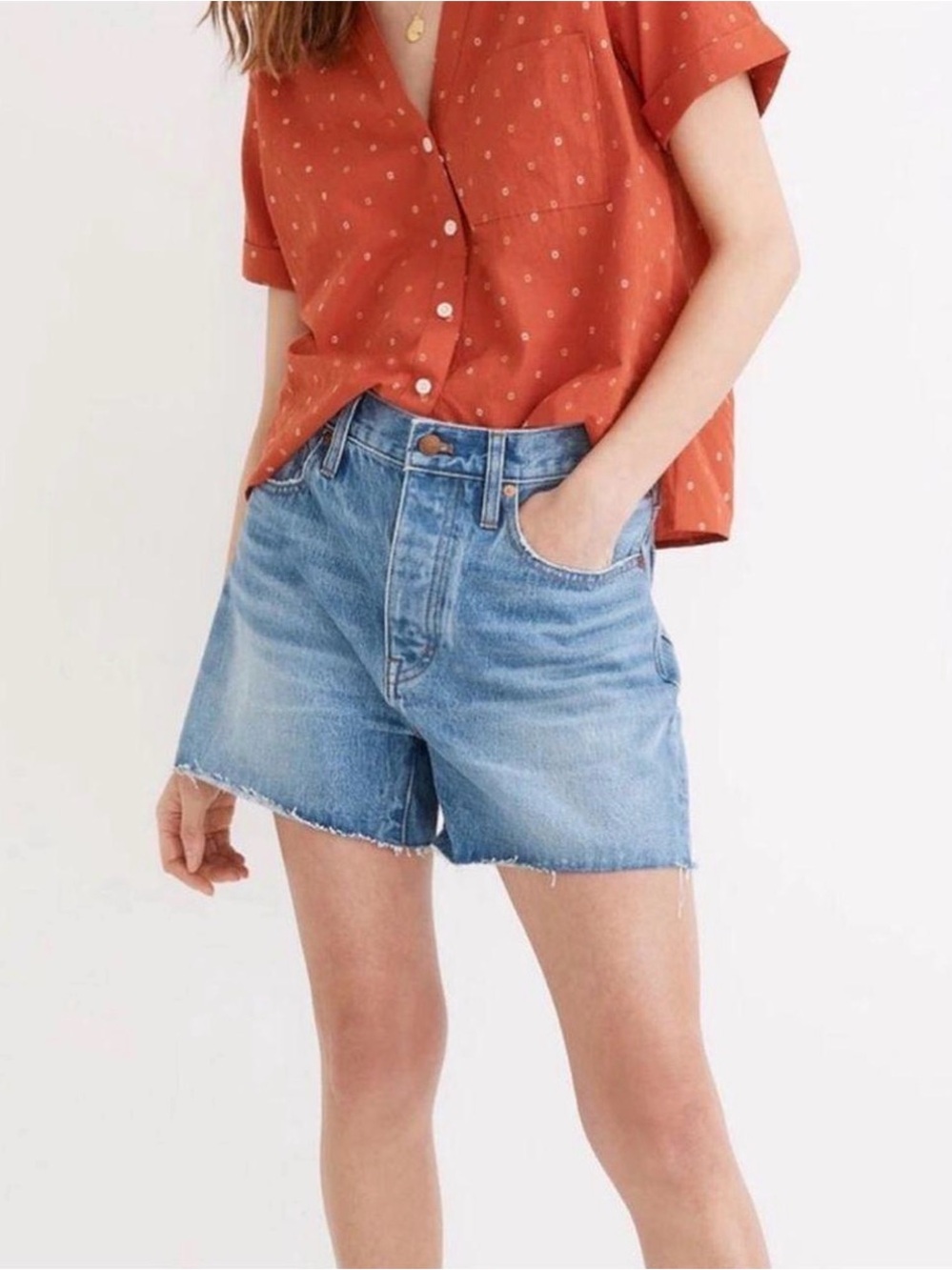 Madewell Light Blue High-Rise Raw Hem Denim Shorts